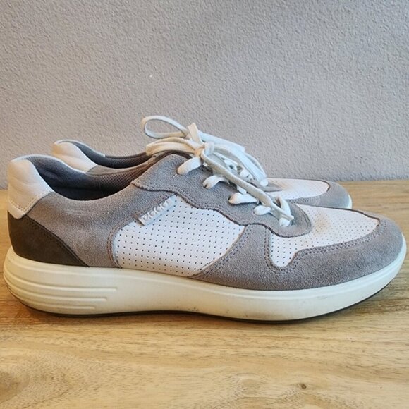 Ecco Shoes Mens Size 12 Gray White Suede Leather Comfort Lace Up Casual Sneakers main image 4